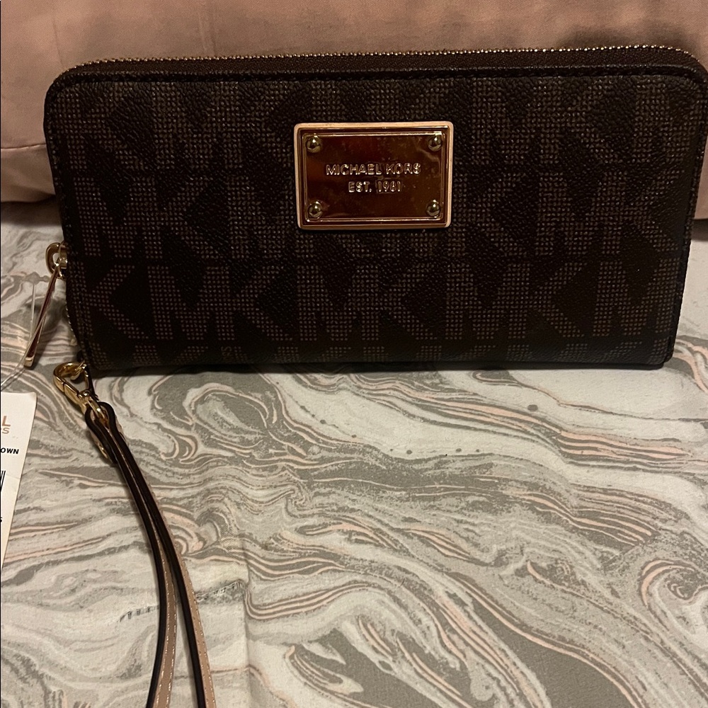 Michael Kors Dark Brown Logo Wristlet